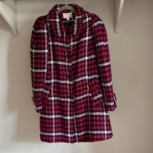 Woman Within Plus Size Plaid Red Blue Tweed Winter Coat 18W